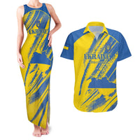 Custom Ukraine Football Couples Matching Tank Maxi Dress and Hawaiian Shirt Blue And Yellow Grunge Style - Wonder Print Shop