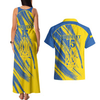 Custom Ukraine Football Couples Matching Tank Maxi Dress and Hawaiian Shirt Blue And Yellow Grunge Style - Wonder Print Shop
