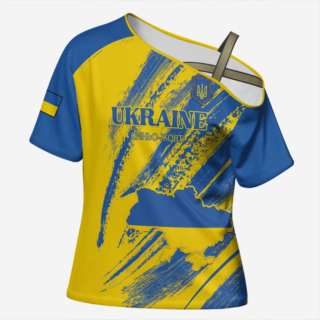 Custom Ukraine Football Cross Shoulder Shirt Blue And Yellow Grunge Style - Wonder Print Shop