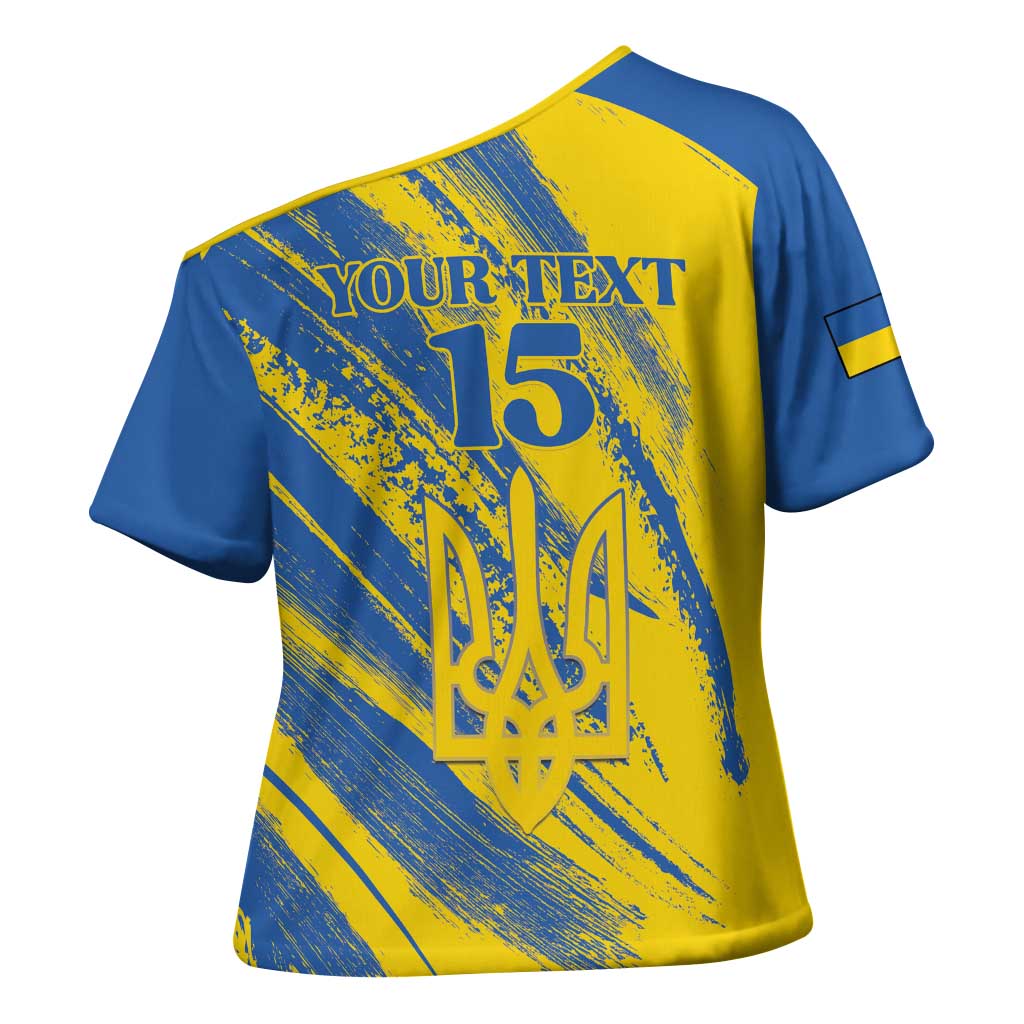 Custom Ukraine Football Cross Shoulder Shirt Blue And Yellow Grunge Style - Wonder Print Shop