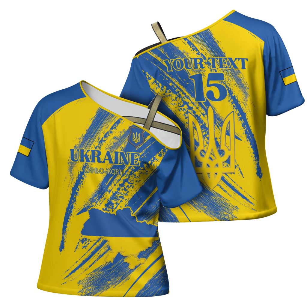 Custom Ukraine Football Cross Shoulder Shirt Blue And Yellow Grunge Style - Wonder Print Shop