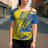 Custom Ukraine Football Cross Shoulder Shirt Blue And Yellow Grunge Style - Wonder Print Shop