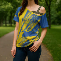 Custom Ukraine Football Cross Shoulder Shirt Blue And Yellow Grunge Style - Wonder Print Shop