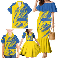 Custom Ukraine Football Family Matching Mermaid Dress and Hawaiian Shirt Blue And Yellow Grunge Style - Wonder Print Shop