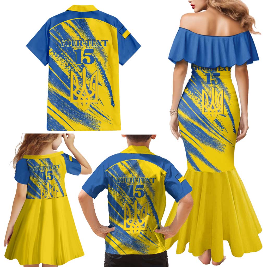 Custom Ukraine Football Family Matching Mermaid Dress and Hawaiian Shirt Blue And Yellow Grunge Style - Wonder Print Shop