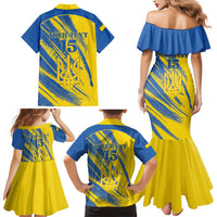 Custom Ukraine Football Family Matching Mermaid Dress and Hawaiian Shirt Blue And Yellow Grunge Style - Wonder Print Shop