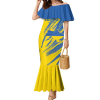 Custom Ukraine Football Family Matching Mermaid Dress and Hawaiian Shirt Blue And Yellow Grunge Style - Wonder Print Shop