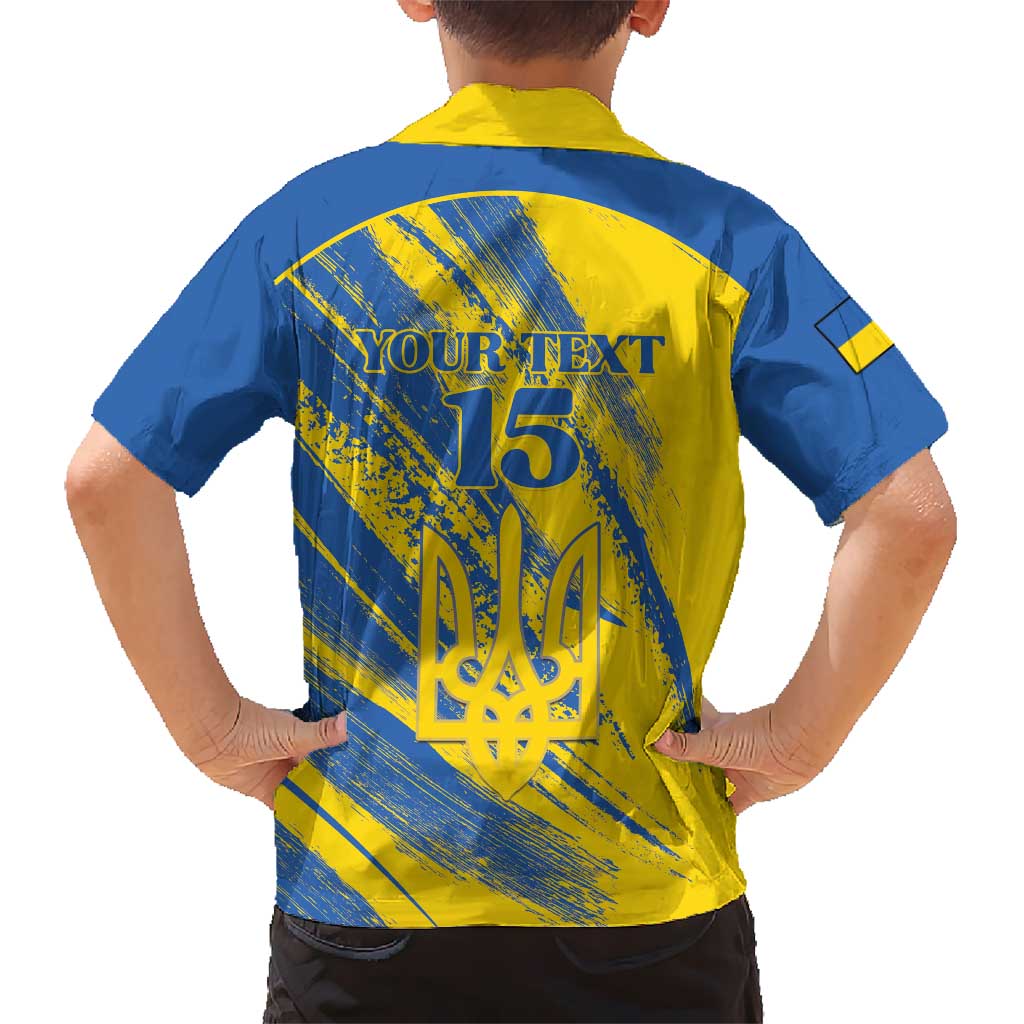 Custom Ukraine Football Family Matching Off The Shoulder Long Sleeve Dress and Hawaiian Shirt Blue And Yellow Grunge Style - Wonder Print Shop
