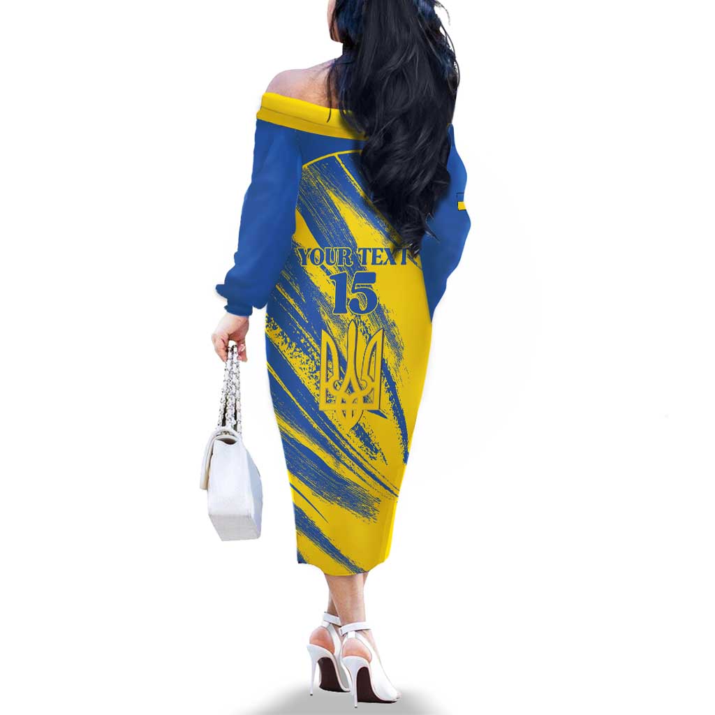 Custom Ukraine Football Family Matching Off The Shoulder Long Sleeve Dress and Hawaiian Shirt Blue And Yellow Grunge Style - Wonder Print Shop