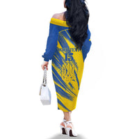 Custom Ukraine Football Family Matching Off The Shoulder Long Sleeve Dress and Hawaiian Shirt Blue And Yellow Grunge Style - Wonder Print Shop