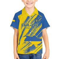 Custom Ukraine Football Family Matching Off The Shoulder Long Sleeve Dress and Hawaiian Shirt Blue And Yellow Grunge Style - Wonder Print Shop