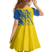 Custom Ukraine Football Family Matching Off Shoulder Maxi Dress and Hawaiian Shirt Blue And Yellow Grunge Style - Wonder Print Shop