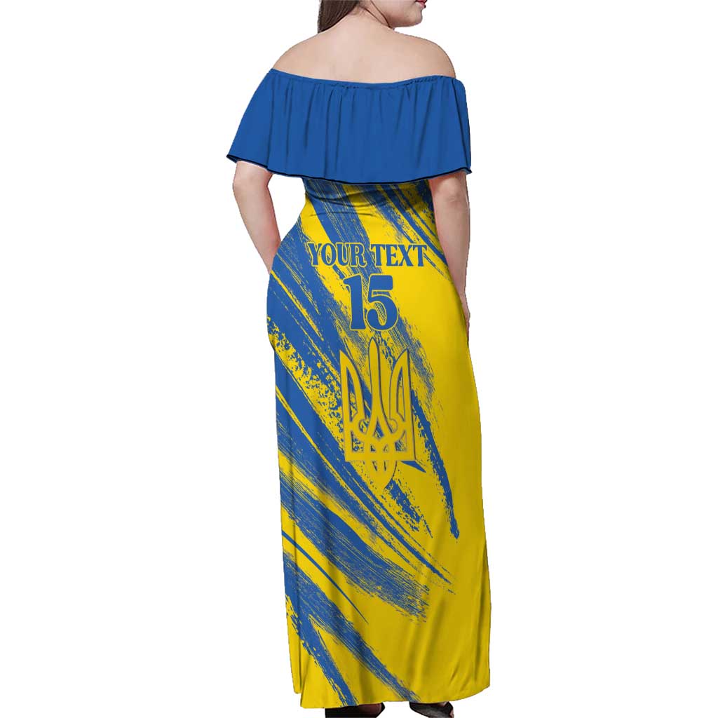 Custom Ukraine Football Family Matching Off Shoulder Maxi Dress and Hawaiian Shirt Blue And Yellow Grunge Style - Wonder Print Shop