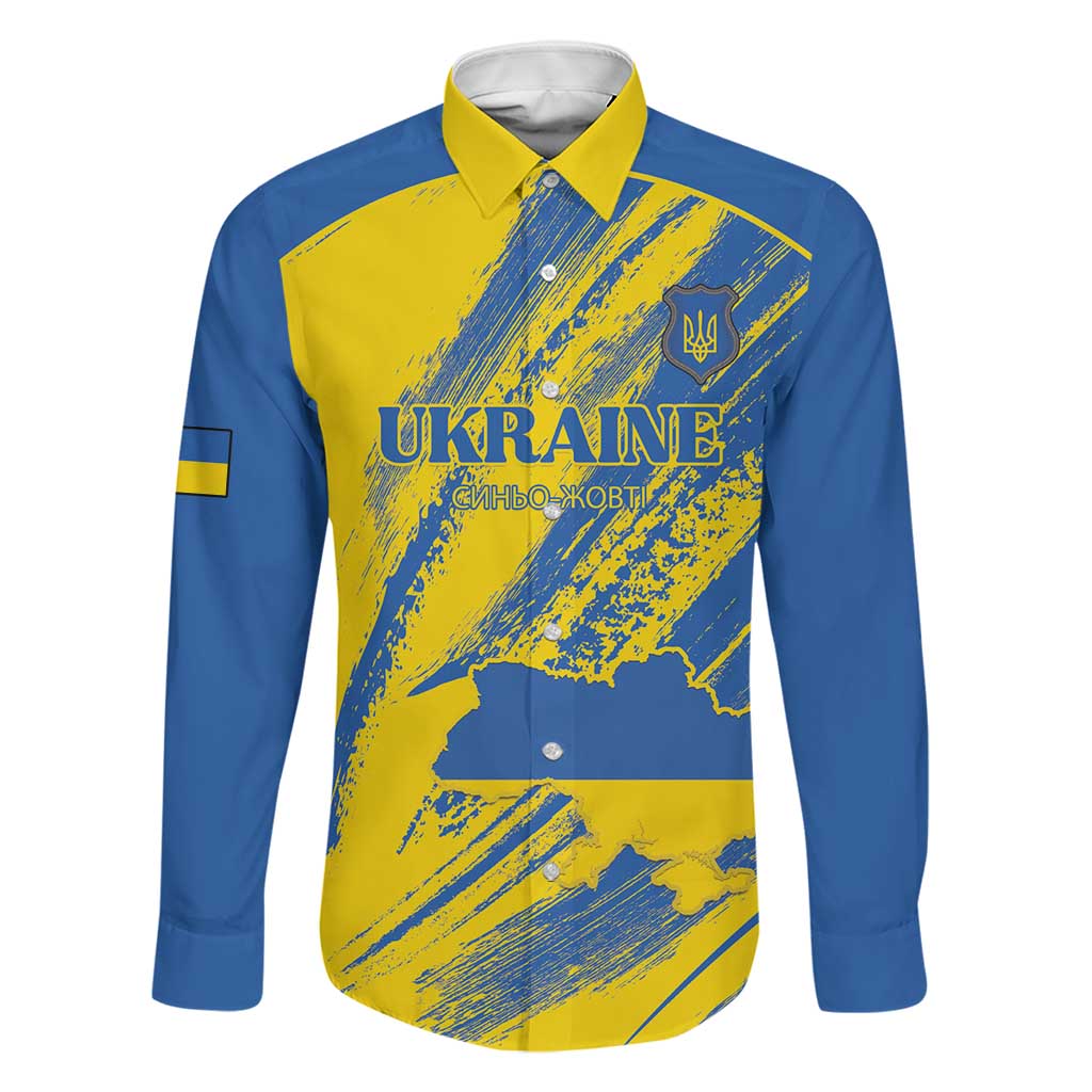 Custom Ukraine Football Family Matching Off Shoulder Short Dress and Hawaiian Shirt Blue And Yellow Grunge Style - Wonder Print Shop