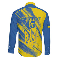 Custom Ukraine Football Family Matching Off Shoulder Short Dress and Hawaiian Shirt Blue And Yellow Grunge Style - Wonder Print Shop