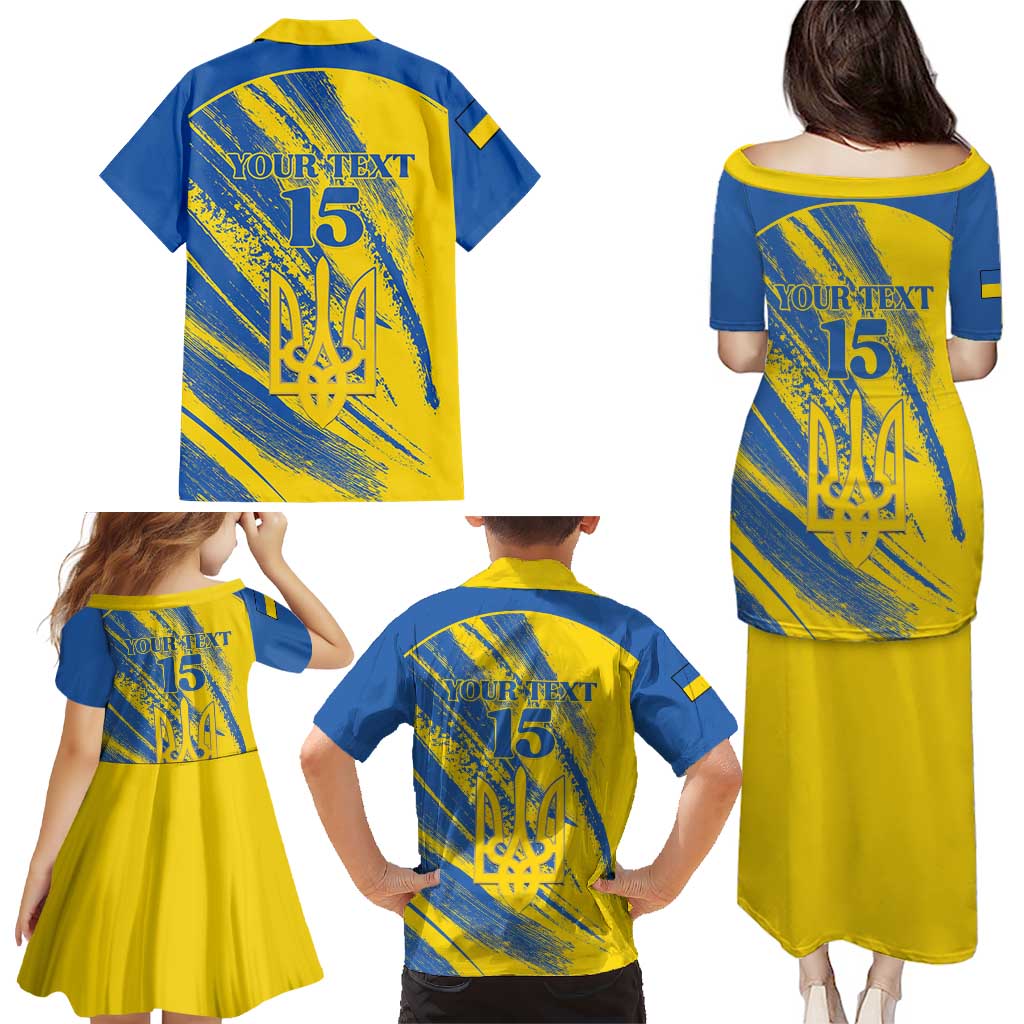 Custom Ukraine Football Family Matching Puletasi and Hawaiian Shirt Blue And Yellow Grunge Style - Wonder Print Shop