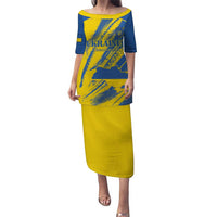 Custom Ukraine Football Family Matching Puletasi and Hawaiian Shirt Blue And Yellow Grunge Style - Wonder Print Shop