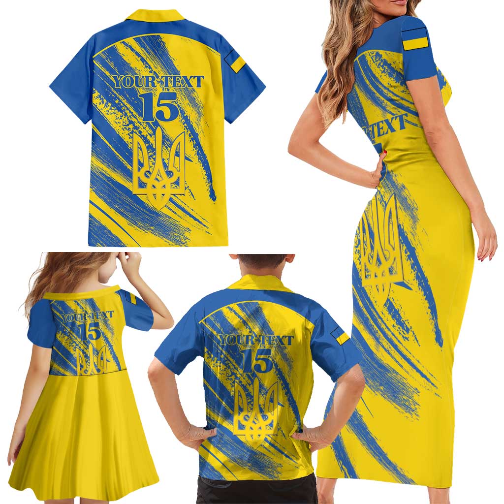 Custom Ukraine Football Family Matching Short Sleeve Bodycon Dress and Hawaiian Shirt Blue And Yellow Grunge Style - Wonder Print Shop