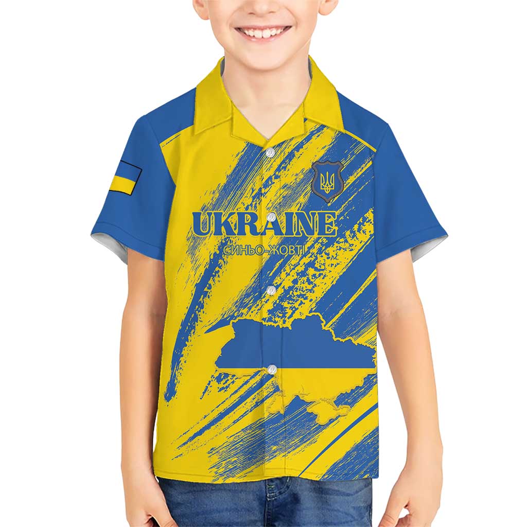 Custom Ukraine Football Family Matching Short Sleeve Bodycon Dress and Hawaiian Shirt Blue And Yellow Grunge Style - Wonder Print Shop