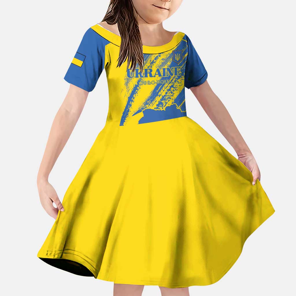 Custom Ukraine Football Family Matching Summer Maxi Dress and Hawaiian Shirt Blue And Yellow Grunge Style - Wonder Print Shop