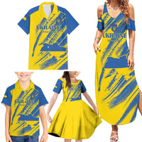 Custom Ukraine Football Family Matching Summer Maxi Dress and Hawaiian Shirt Blue And Yellow Grunge Style - Wonder Print Shop