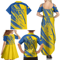 Custom Ukraine Football Family Matching Summer Maxi Dress and Hawaiian Shirt Blue And Yellow Grunge Style - Wonder Print Shop