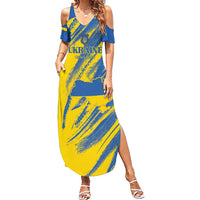 Custom Ukraine Football Family Matching Summer Maxi Dress and Hawaiian Shirt Blue And Yellow Grunge Style - Wonder Print Shop