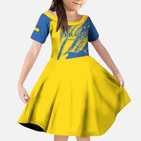 Custom Ukraine Football Family Matching Tank Maxi Dress and Hawaiian Shirt Blue And Yellow Grunge Style - Wonder Print Shop