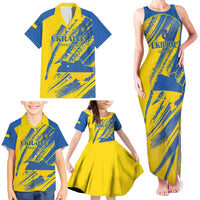 Custom Ukraine Football Family Matching Tank Maxi Dress and Hawaiian Shirt Blue And Yellow Grunge Style - Wonder Print Shop