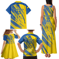 Custom Ukraine Football Family Matching Tank Maxi Dress and Hawaiian Shirt Blue And Yellow Grunge Style - Wonder Print Shop