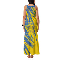 Custom Ukraine Football Family Matching Tank Maxi Dress and Hawaiian Shirt Blue And Yellow Grunge Style - Wonder Print Shop