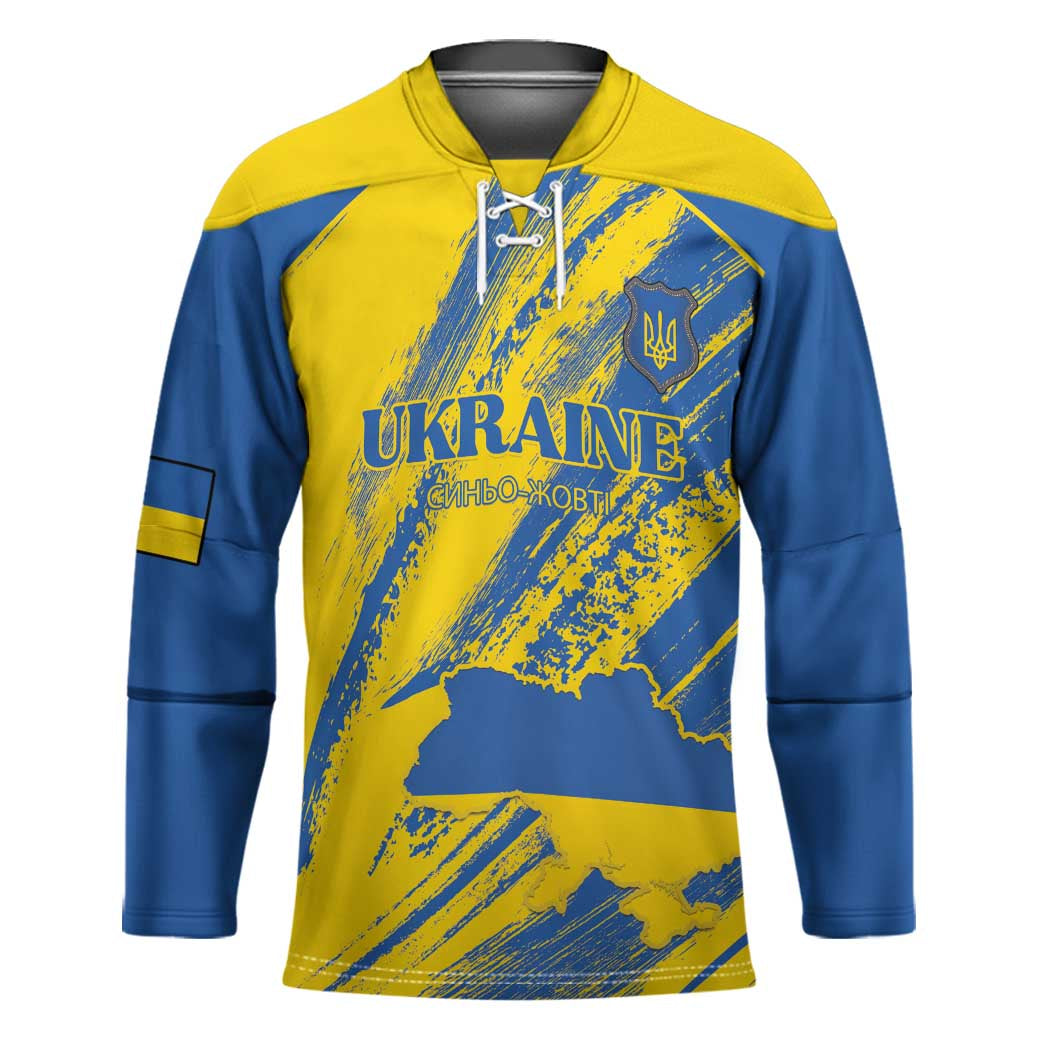 Custom Ukraine Football Hockey Jersey Blue And Yellow Grunge Style - Wonder Print Shop