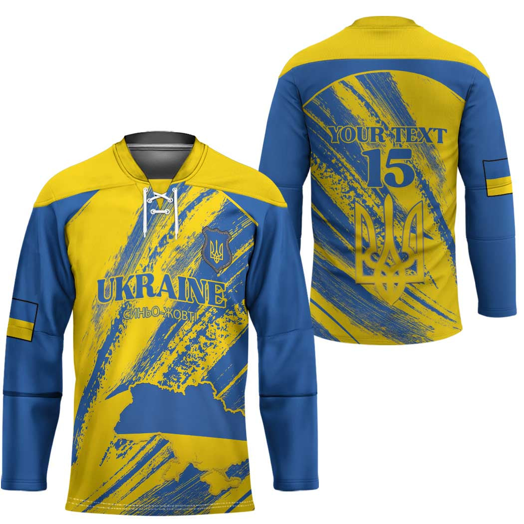 Custom Ukraine Football Hockey Jersey Blue And Yellow Grunge Style - Wonder Print Shop
