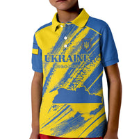 Custom Ukraine Football Kid Polo Shirt Blue And Yellow Grunge Style - Wonder Print Shop