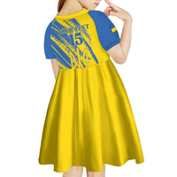 Custom Ukraine Football Kid Short Sleeve Dress Blue And Yellow Grunge Style - Wonder Print Shop