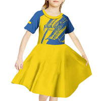 Custom Ukraine Football Kid Short Sleeve Dress Blue And Yellow Grunge Style - Wonder Print Shop