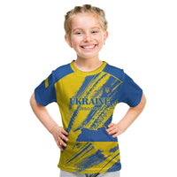Custom Ukraine Football Kid T Shirt Blue And Yellow Grunge Style - Wonder Print Shop