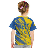 Custom Ukraine Football Kid T Shirt Blue And Yellow Grunge Style - Wonder Print Shop