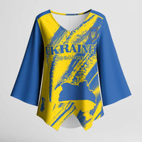 Custom Ukraine Football Kimono Sleeve Blouse Blue And Yellow Grunge Style - Wonder Print Shop