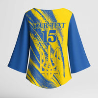 Custom Ukraine Football Kimono Sleeve Blouse Blue And Yellow Grunge Style - Wonder Print Shop