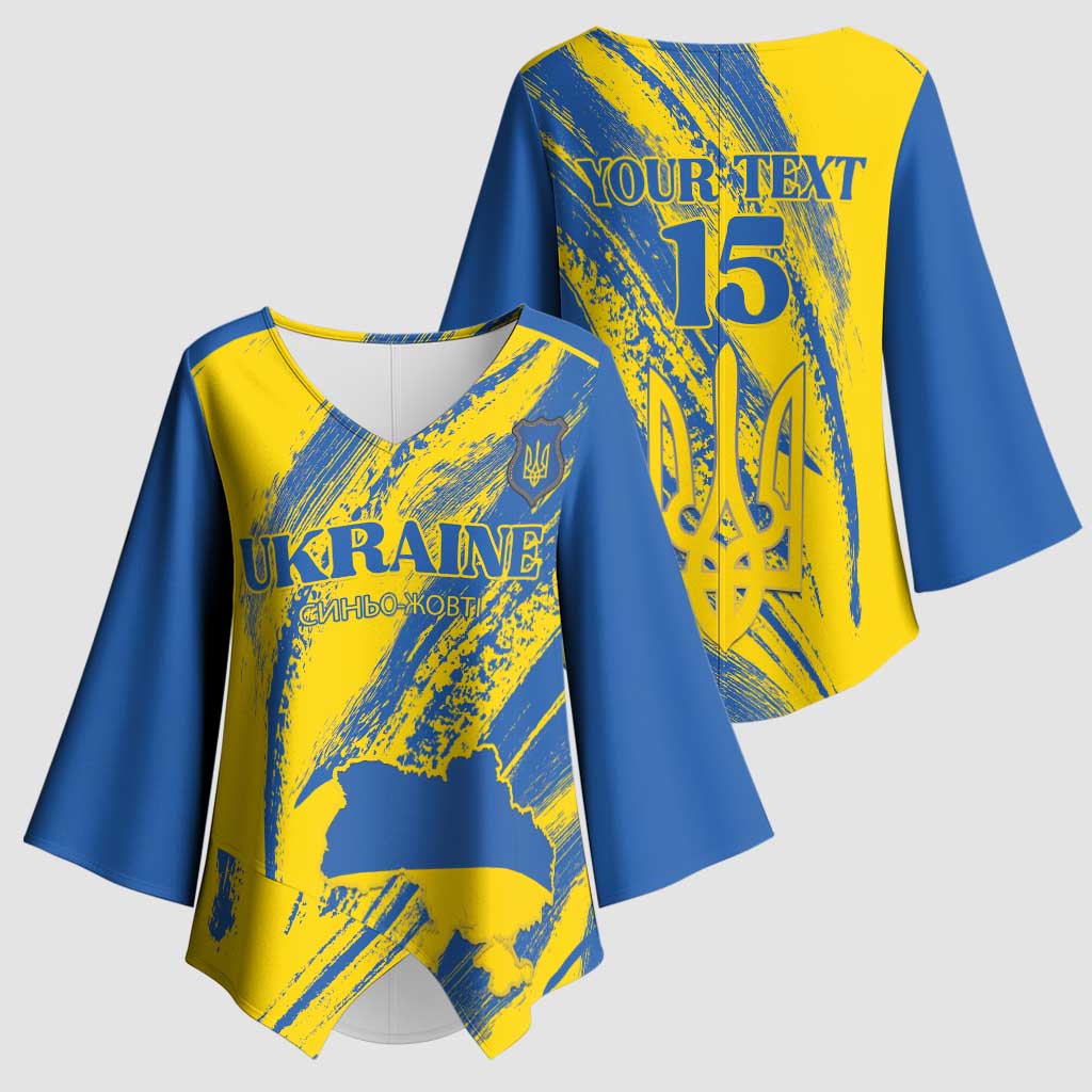 Custom Ukraine Football Kimono Sleeve Blouse Blue And Yellow Grunge Style - Wonder Print Shop