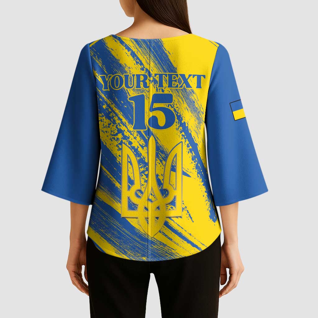 Custom Ukraine Football Kimono Sleeve Blouse Blue And Yellow Grunge Style - Wonder Print Shop