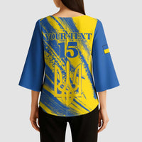 Custom Ukraine Football Kimono Sleeve Blouse Blue And Yellow Grunge Style - Wonder Print Shop