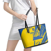 Ukraine Football Leather Tote Bag Blue And Yellow Grunge Style - Wonder Print Shop