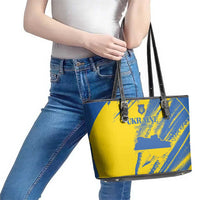Ukraine Football Leather Tote Bag Blue And Yellow Grunge Style - Wonder Print Shop