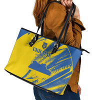 Ukraine Football Leather Tote Bag Blue And Yellow Grunge Style - Wonder Print Shop