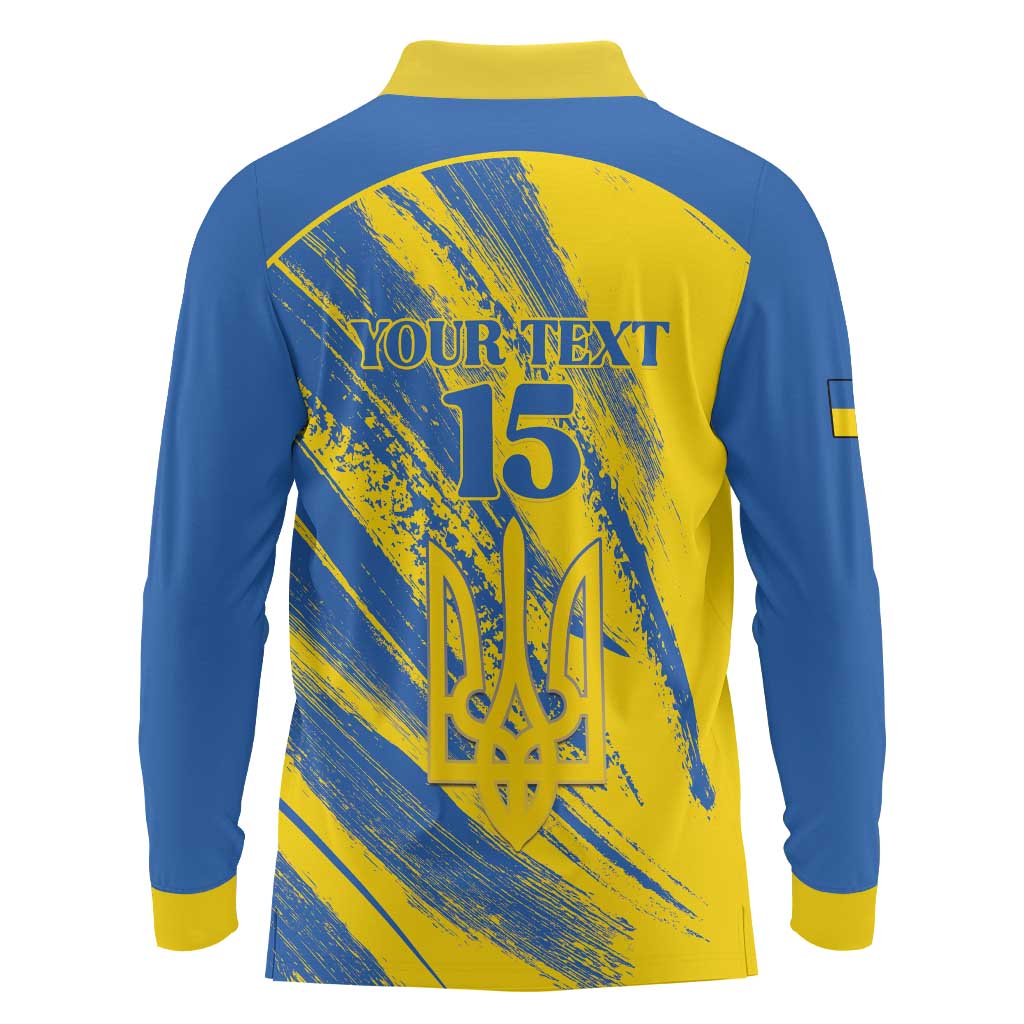 Custom Ukraine Football Long Sleeve Polo Shirt Blue And Yellow Grunge Style - Wonder Print Shop