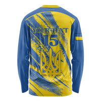 Custom Ukraine Football Long Sleeve Shirt Blue And Yellow Grunge Style - Wonder Print Shop