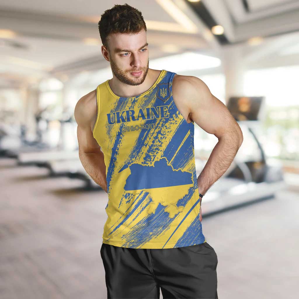 Custom Ukraine Football Men Tank Top Blue And Yellow Grunge Style - Wonder Print Shop
