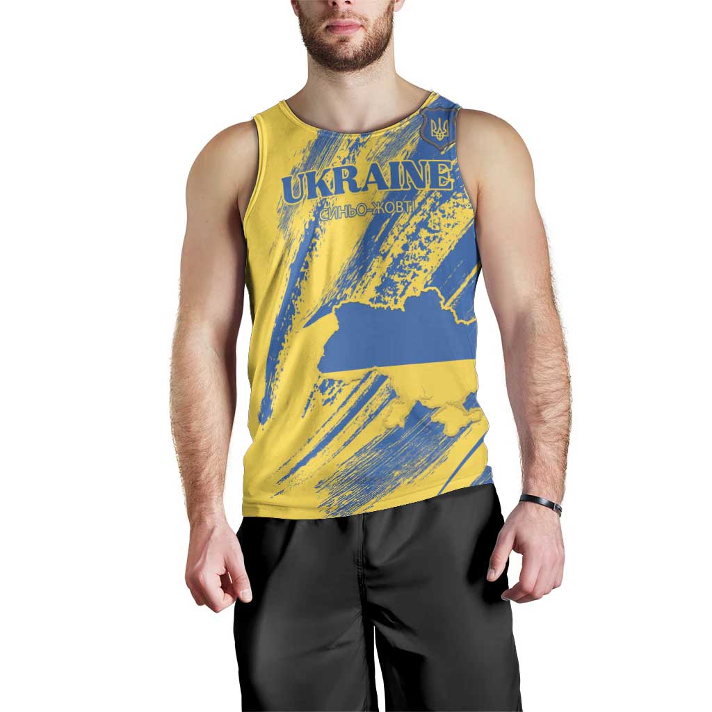 Custom Ukraine Football Men Tank Top Blue And Yellow Grunge Style - Wonder Print Shop